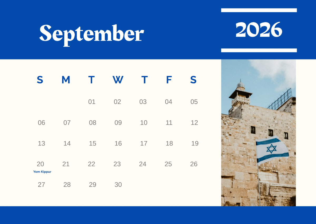 Free September 2026 Jewish Calendar Template to Edit Online