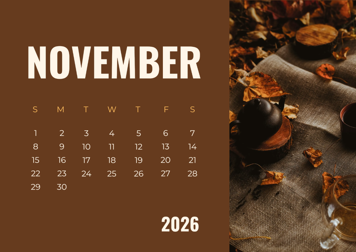 Free November 2026 Quote Calendar Template to Edit Online