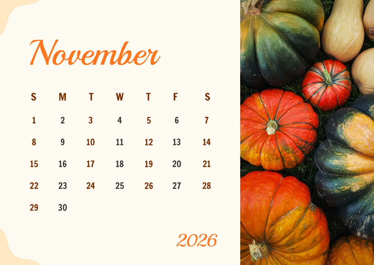 Free November 2026 Harvest Calendar Template to Edit Online