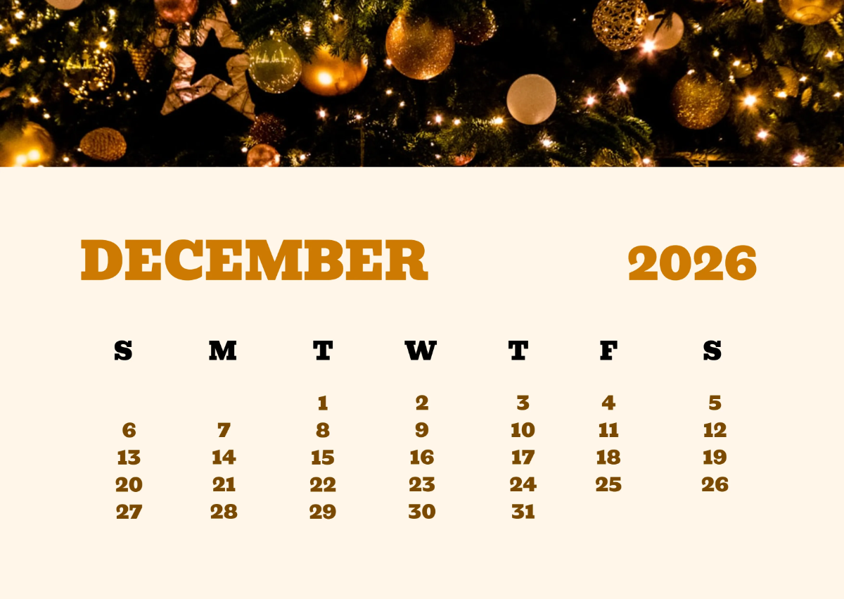 Free December 2026 Holiday Calendar Template to Edit Online
