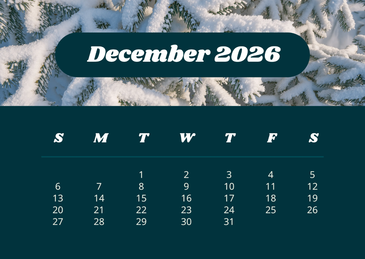 Free Frosty December 2026 Calendar Template to Edit Online