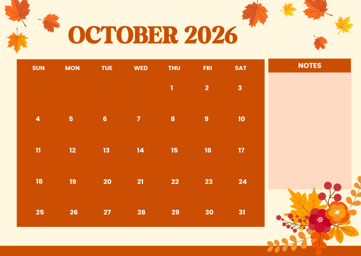 October 2026 Autumn Calendar Template October 2026 Autumn Calendar Template