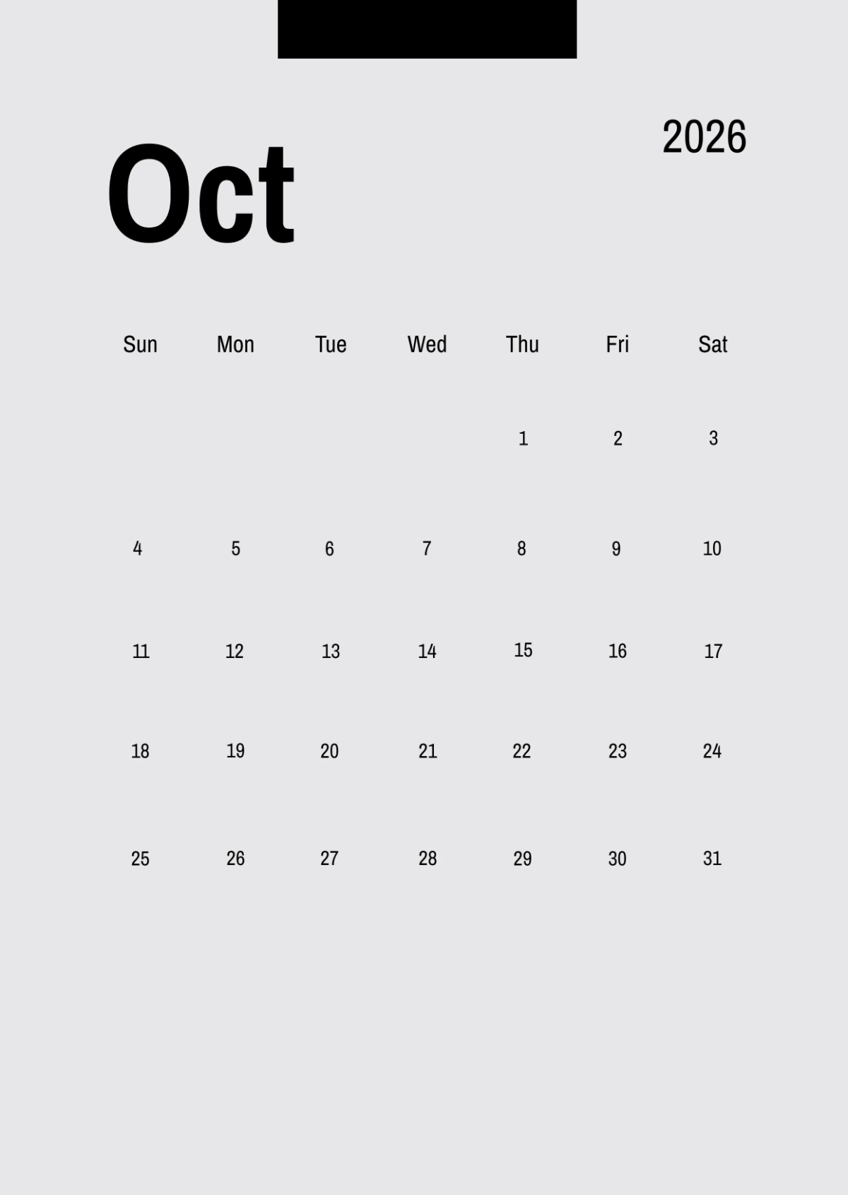 Free Aesthetic October 2026 Calendar Template to Edit Online