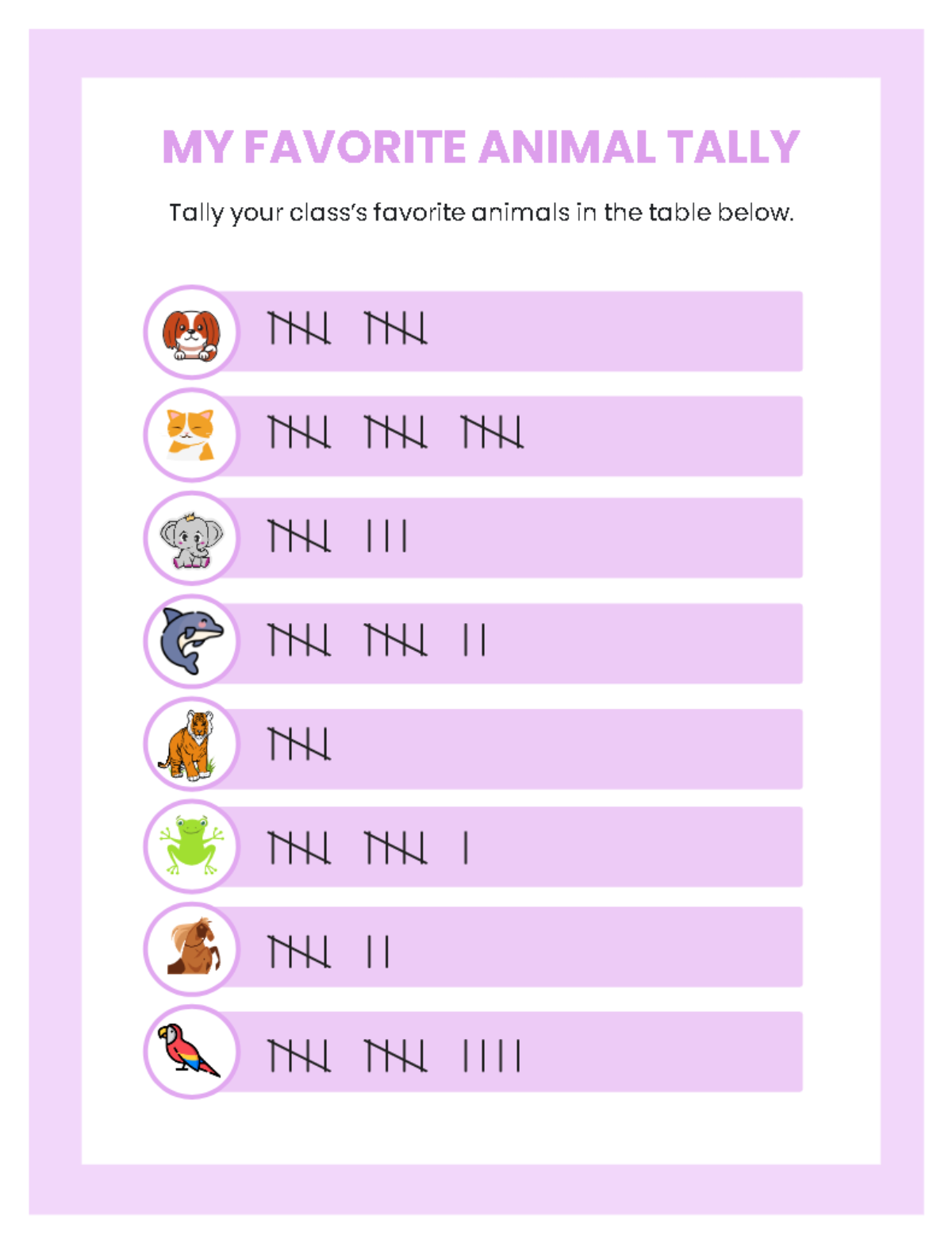 Free My Favorite Animal Tally Worksheet Template to Edit Online Free My Favorite Animal Tally Worksheet Template to Edit Online