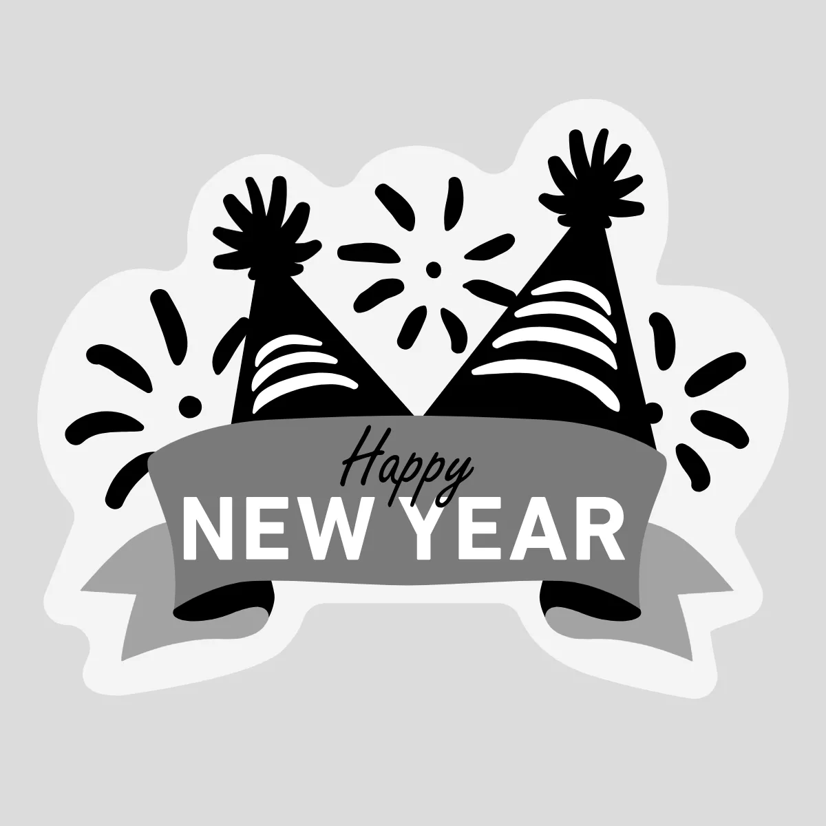 Free New Year's Eve Black and White Clipart Templates to Edit Online