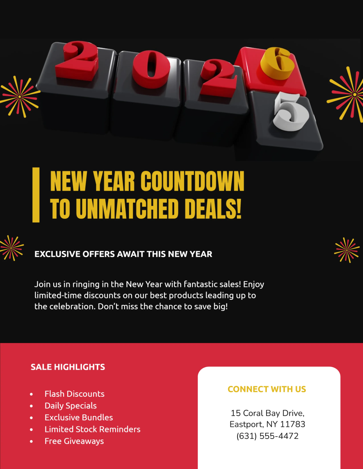Free Modern New Year Sales Countdown Flyer Template to Edit Online