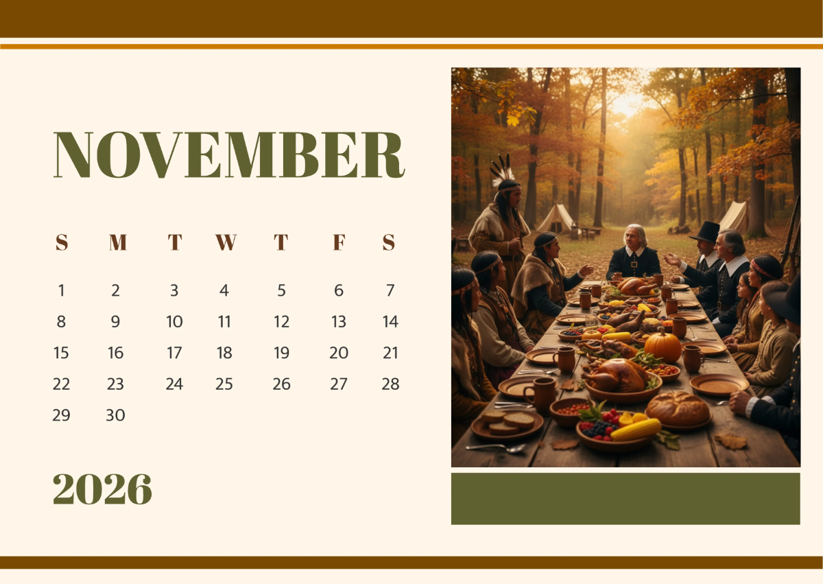 Free November 2026 Pilgrims Calendar Template to Edit Online