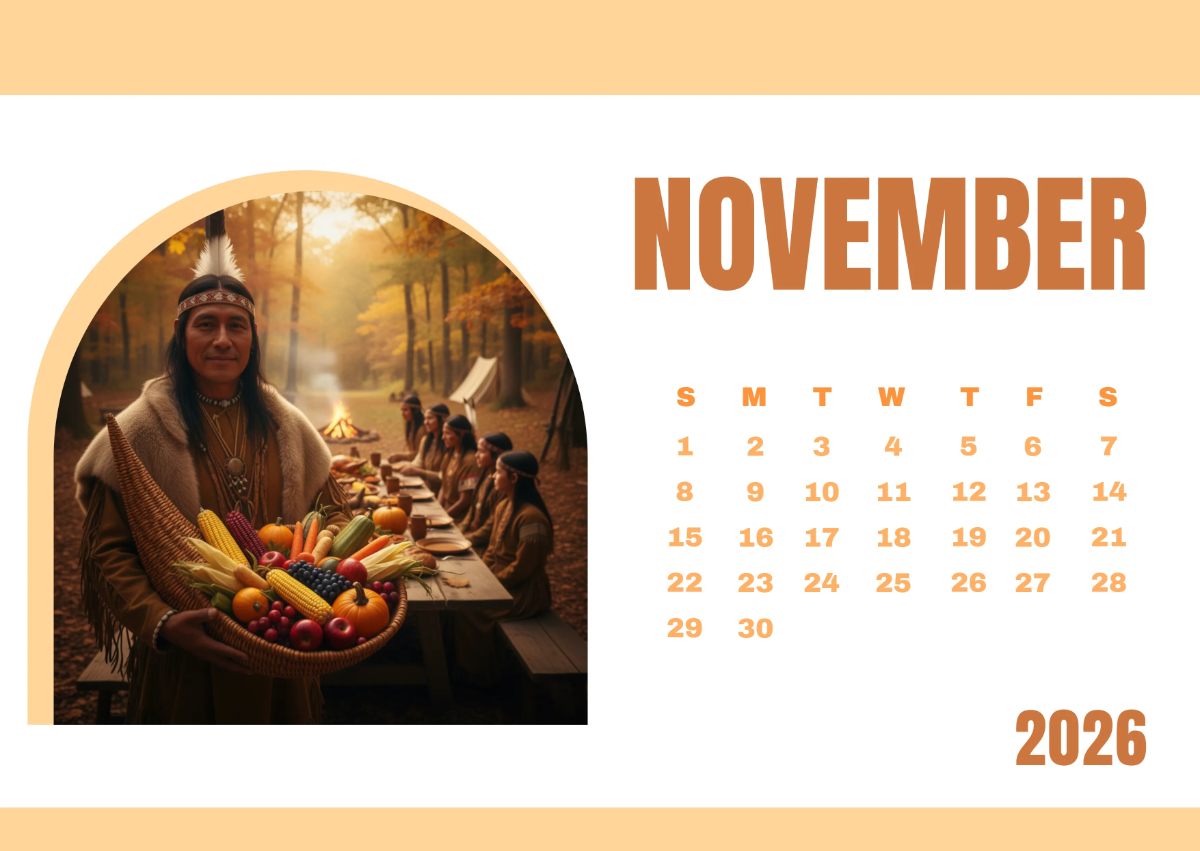 Free November 2026 Native Calendar Template to Edit Online