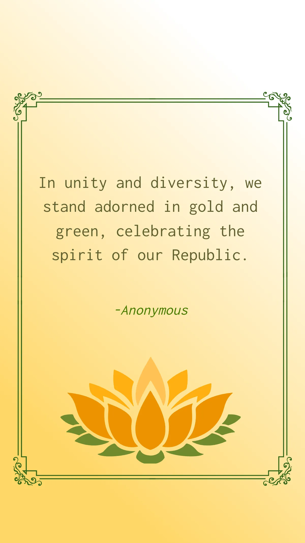 Free Gold and Green India Republic Day Quote Template to Edit Online