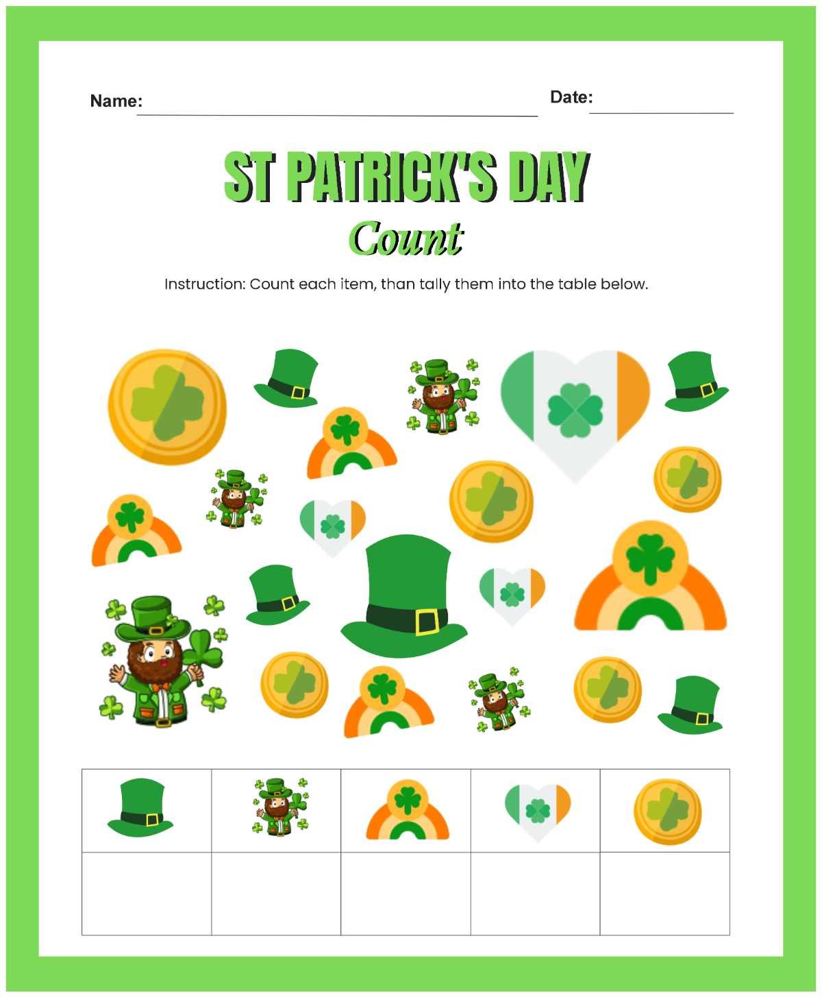 Free St Patrick's Day Maths Count Worksheet Template to Edit Online Free St Patrick's Day Maths Count Worksheet Template to Edit Online