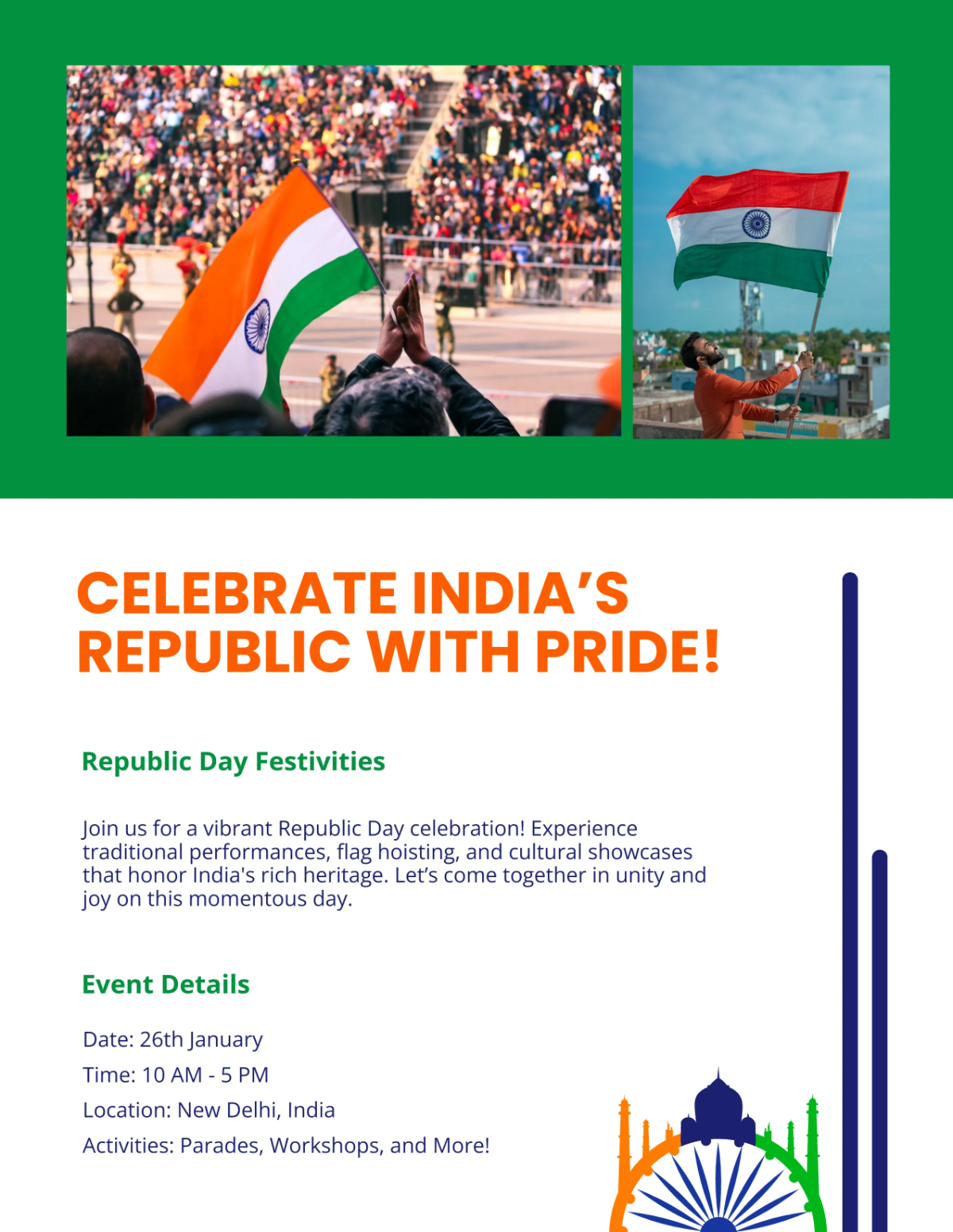 Free Festive India Republic Day Flyer Template to Edit Online