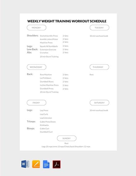 weekly weight training workout schedule 1
