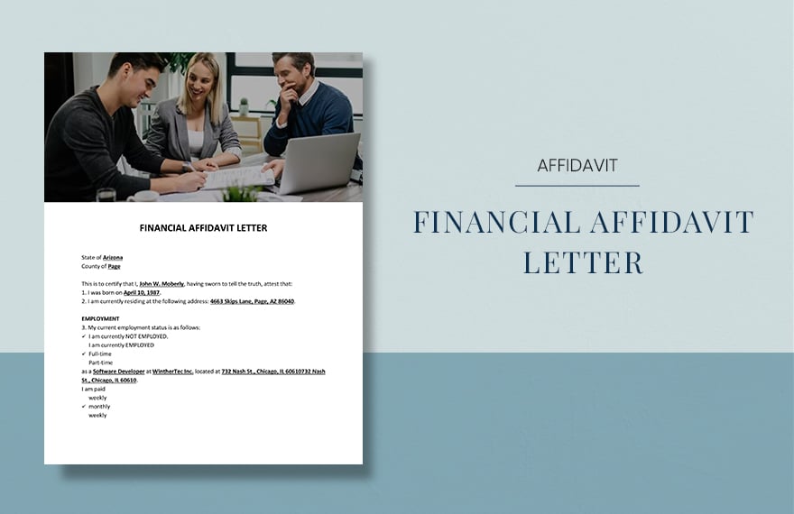Financial Affidavit Letter