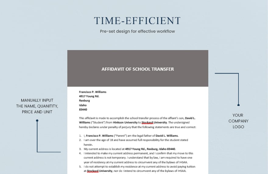 Affidavit School Transfer Template