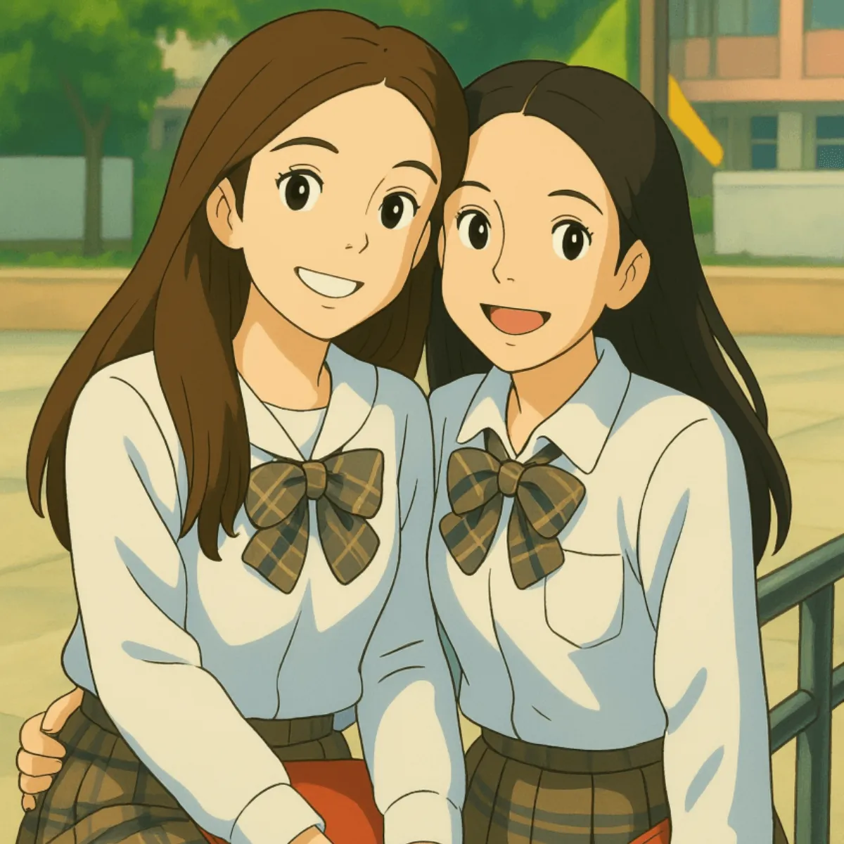 Free Two Schoolgirls Ghibli Photo to Cartoon Template to Edit Online