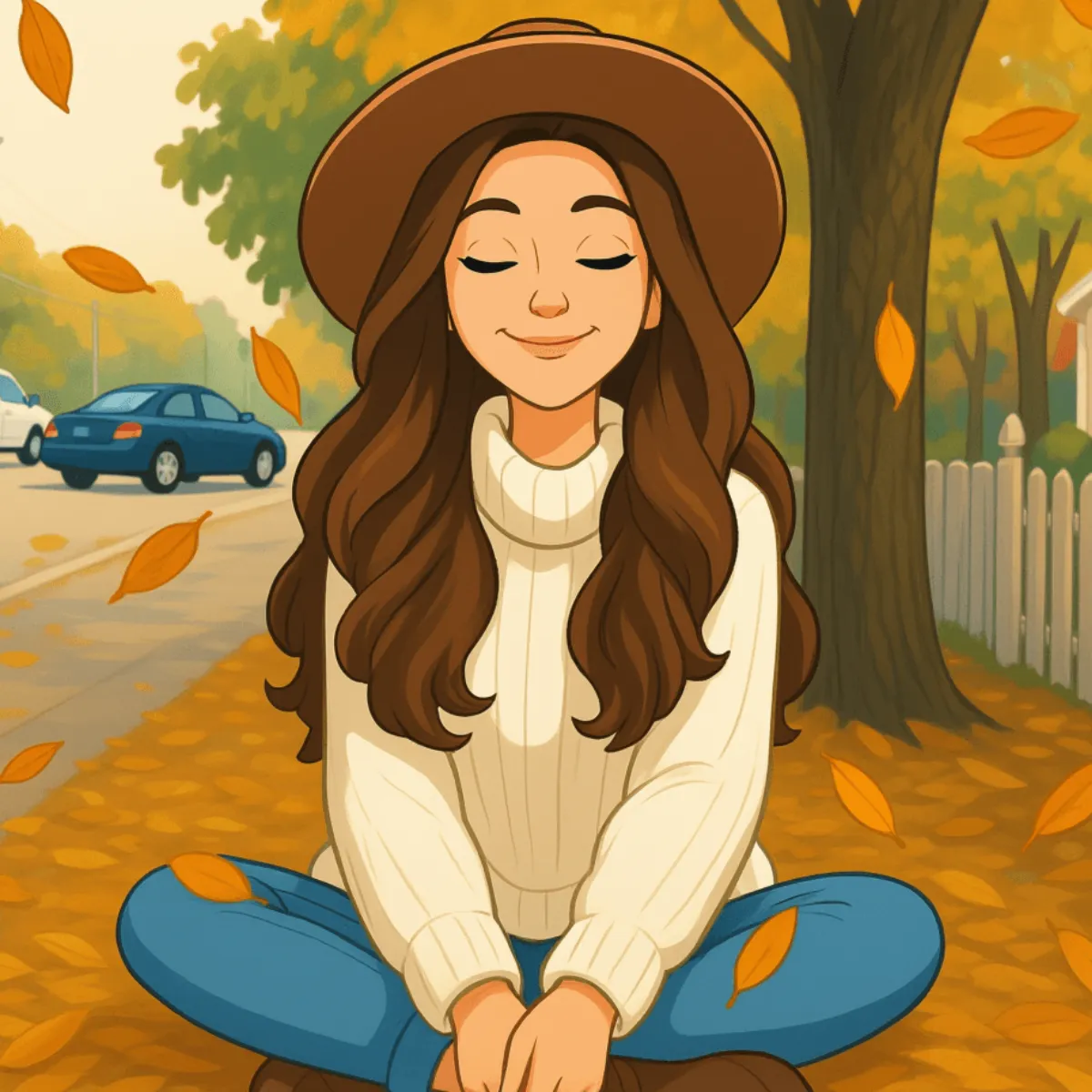 Free Girl Relaxing Autumn Photo to Cartoon Template