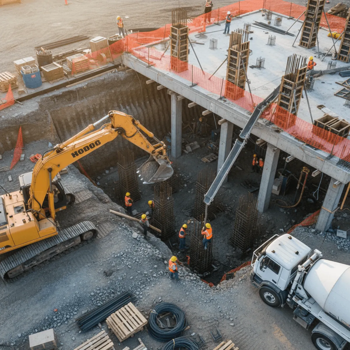 Concrete Pour Preparation Jobsite Commercial Image