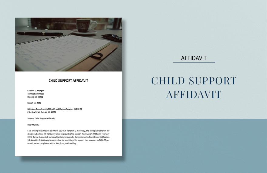 Child Support Affidavit Template in Word, Google Docs