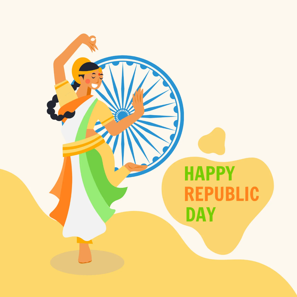 Free India Republic Day with Woman Cliparts Template to Edit Online