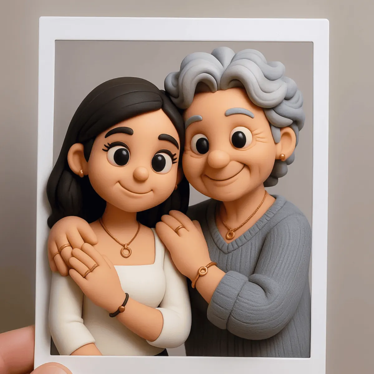 Free Mother and Daughter Clay Polaroid Photo to Cartoon to Edit Online