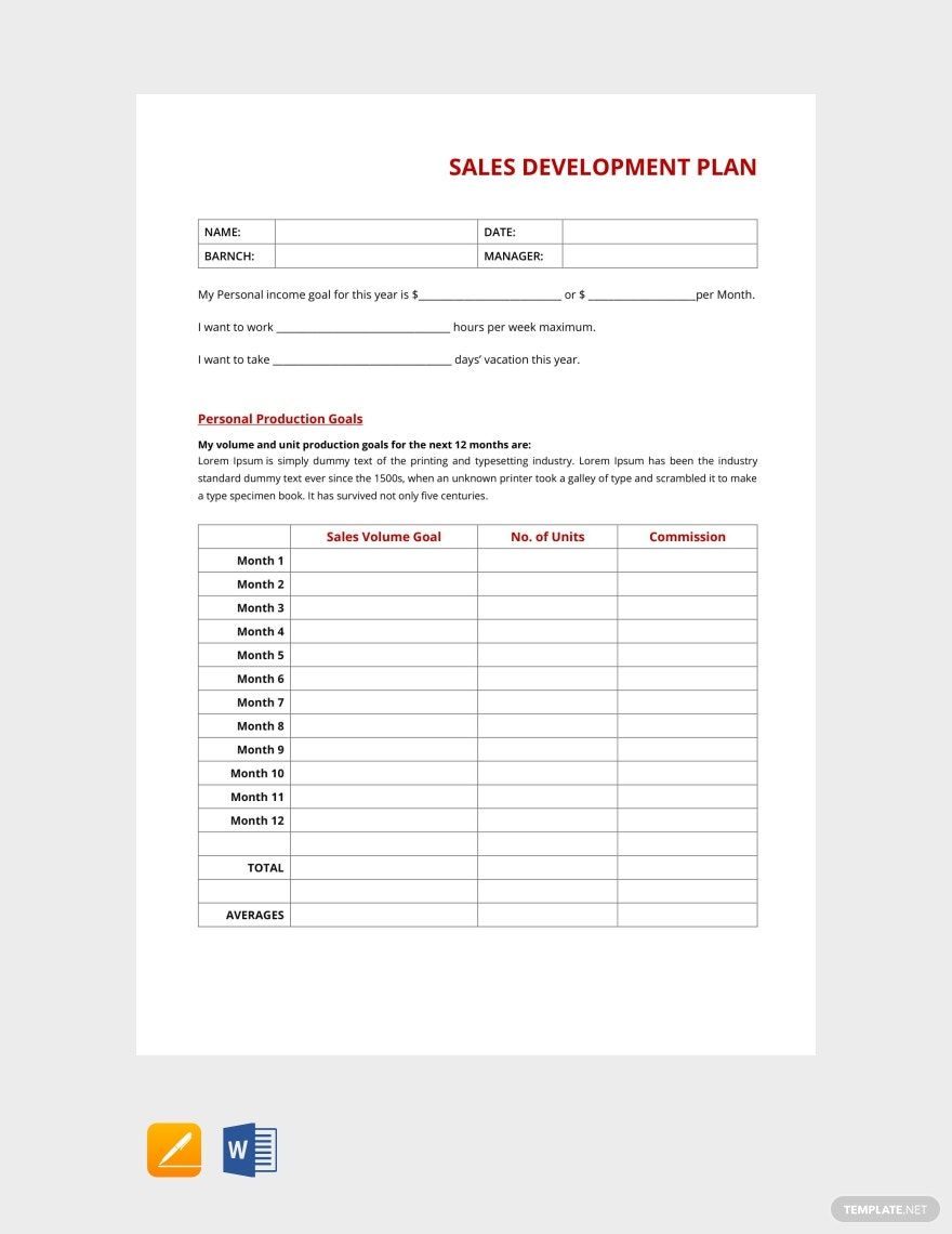 Sample Sales Development Plan Template