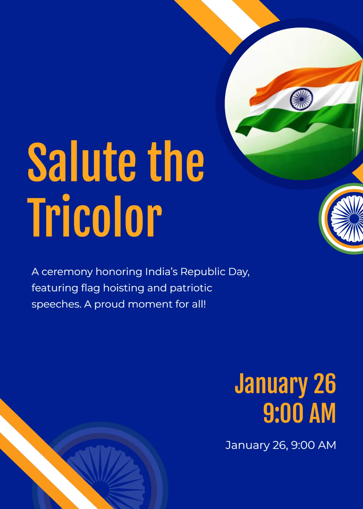 Free India Republic Day Ceremony Invitation Template to Edit Online