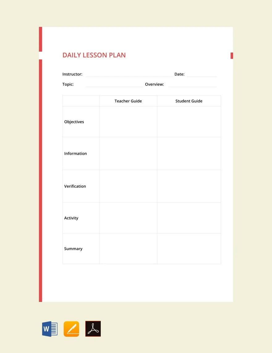 Daily Lesson Plan Template in Word, Google Docs, PDF, Apple Pages