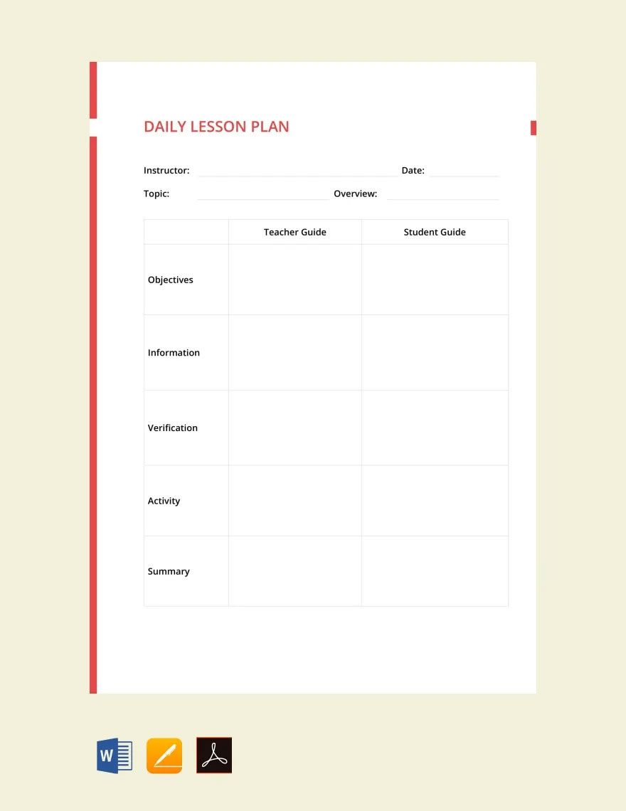 Daily Lesson Plan Template In PDF Word Pages Google Docs Download