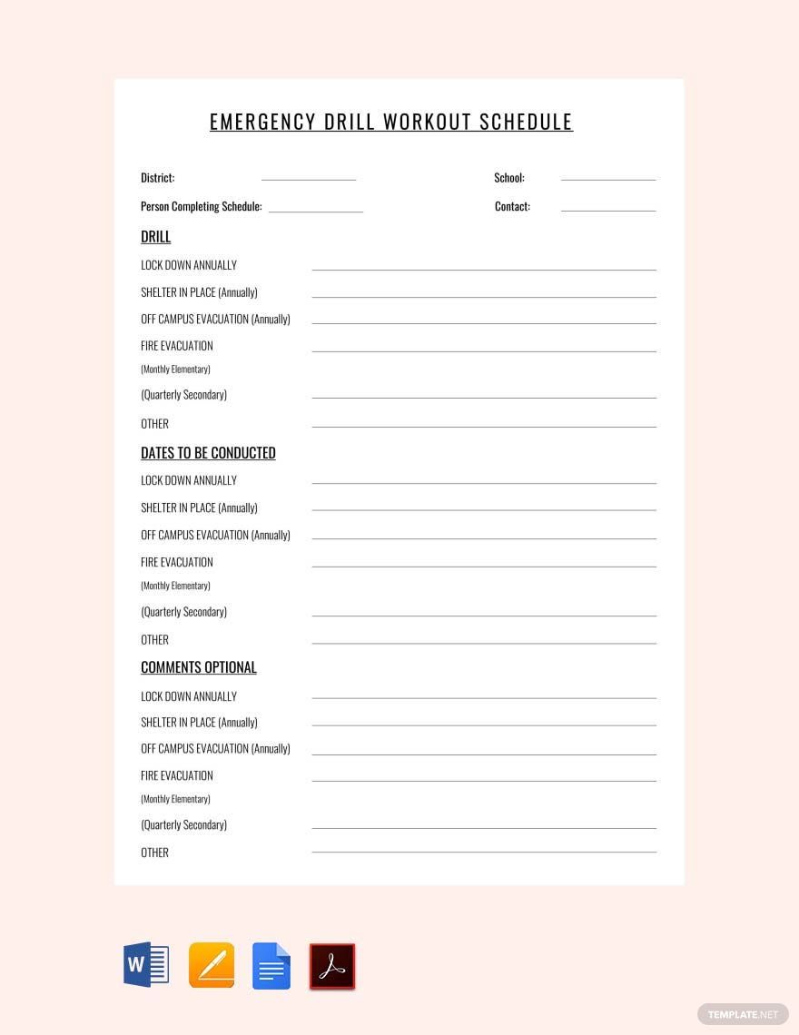 Emergency Drill Workout Schedule Template