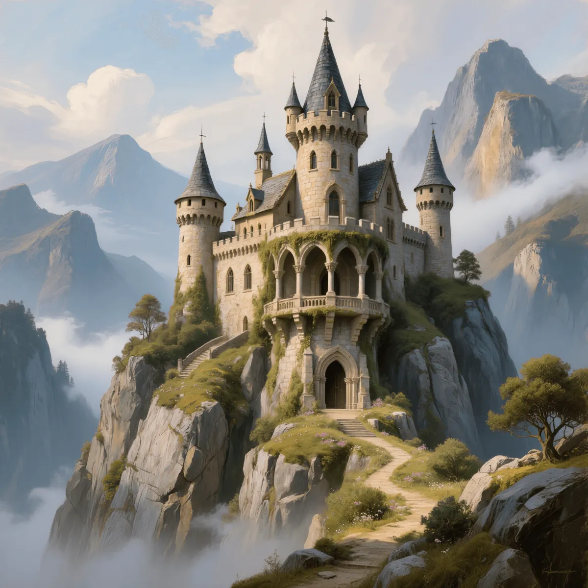Free Mountain Castle Art Template to Edit Online