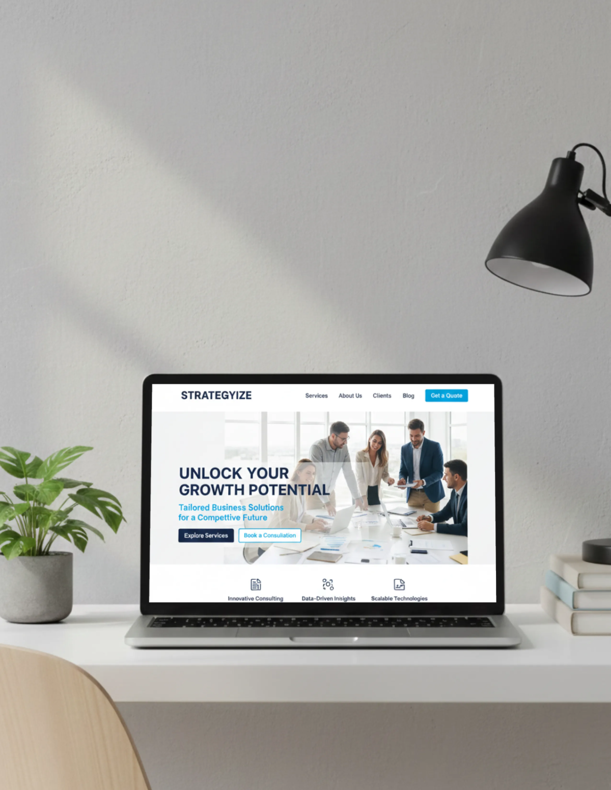 Free Minimalist Office Laptop Mockup Template to Edit Online