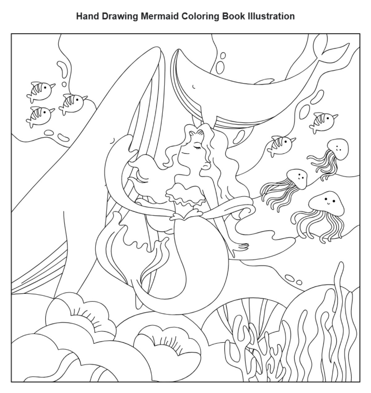 Free Hand Drawing Mermaid Coloring Book Illustration to Edit Online