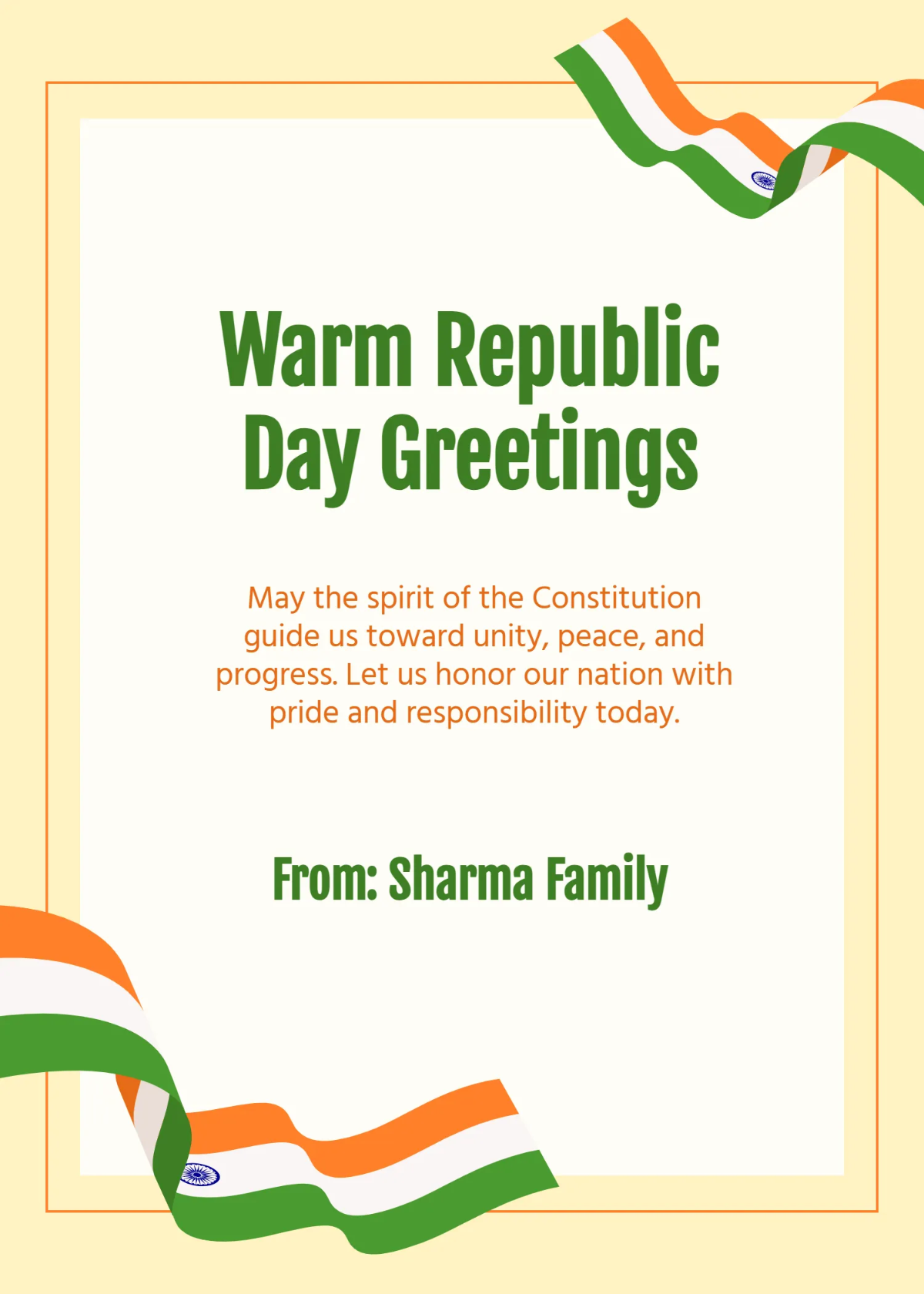 Free India Republic Day Greeting Wishes Template to Edit Online