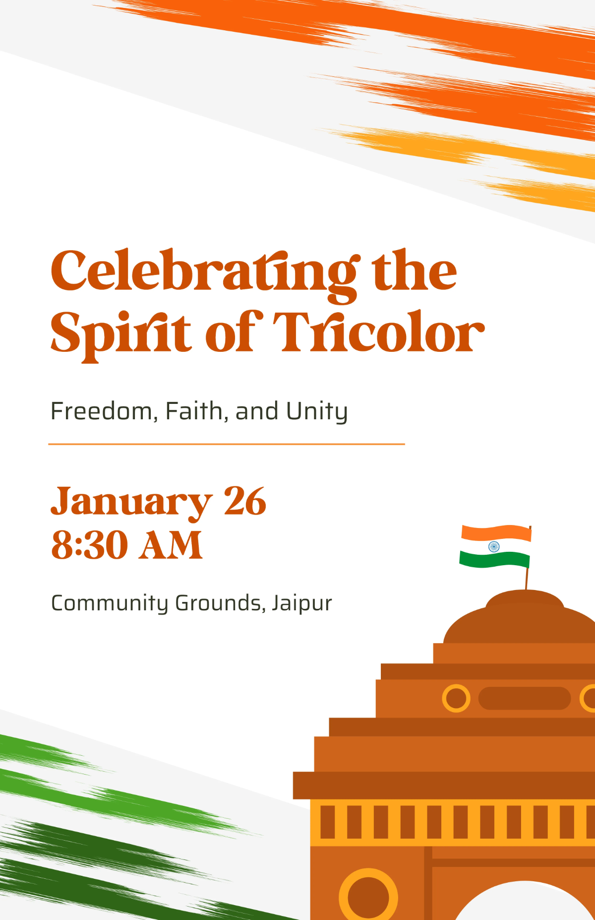 Free Tricolor India Republic Day Poster Template to Edit Online