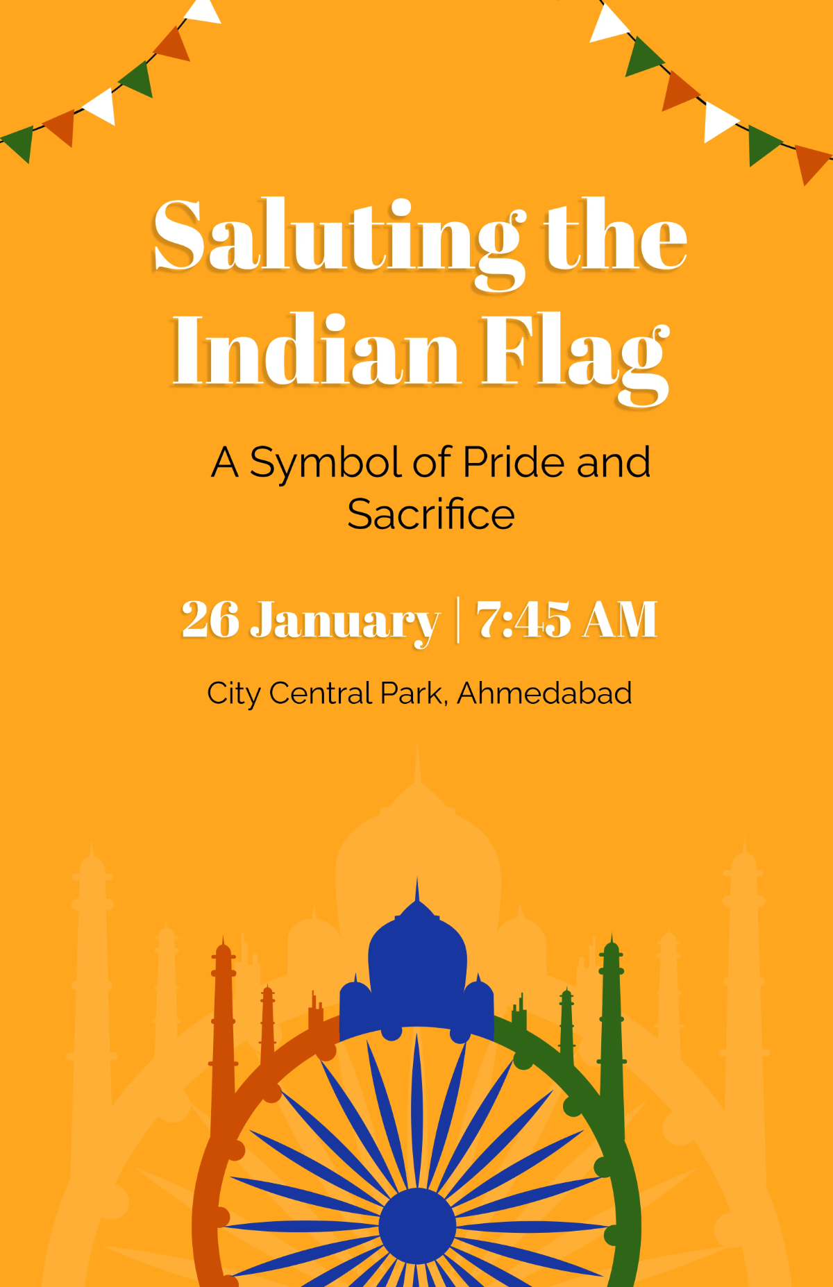 Free India Republic Day Flag Poster Template to Edit Online