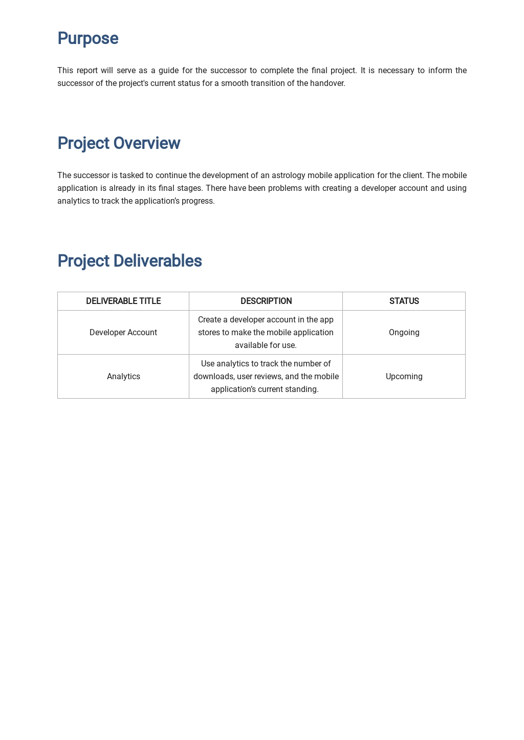 Final Project Handover Report Template [Free PDF] - Word | Apple Pages