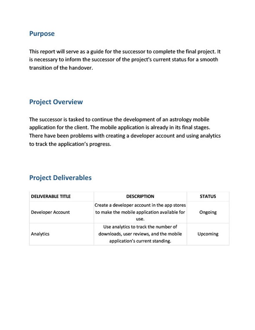 Final Project Handover Report Template - Google Docs, Word | Template.net