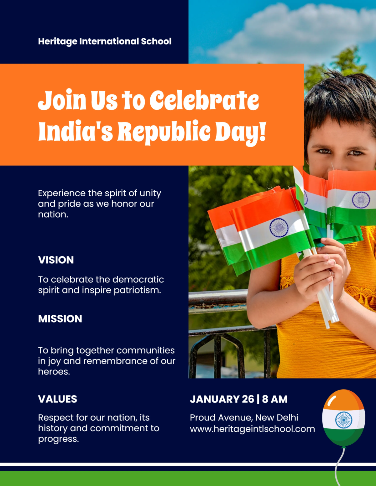 Free Kids India Republic Day Flyer Template to Edit Online