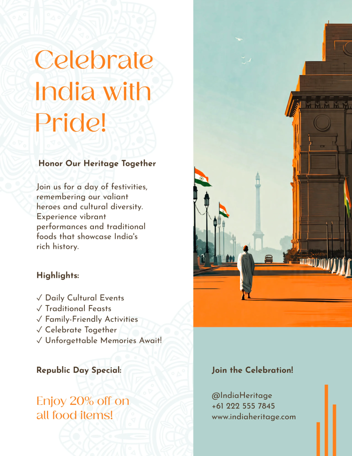 Free Aesthetic India Republic Day Flyer Template to Edit Online