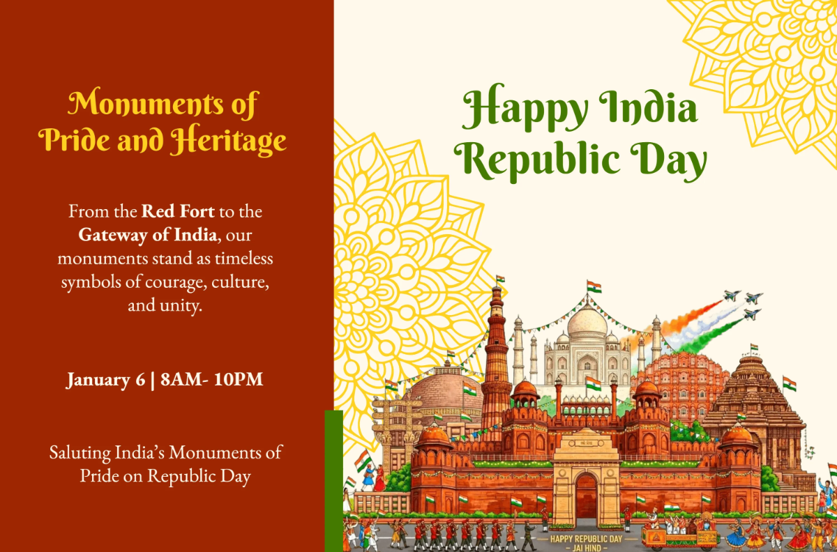 Free India Republic Day with Indian Monument Banner Template to Edit Online