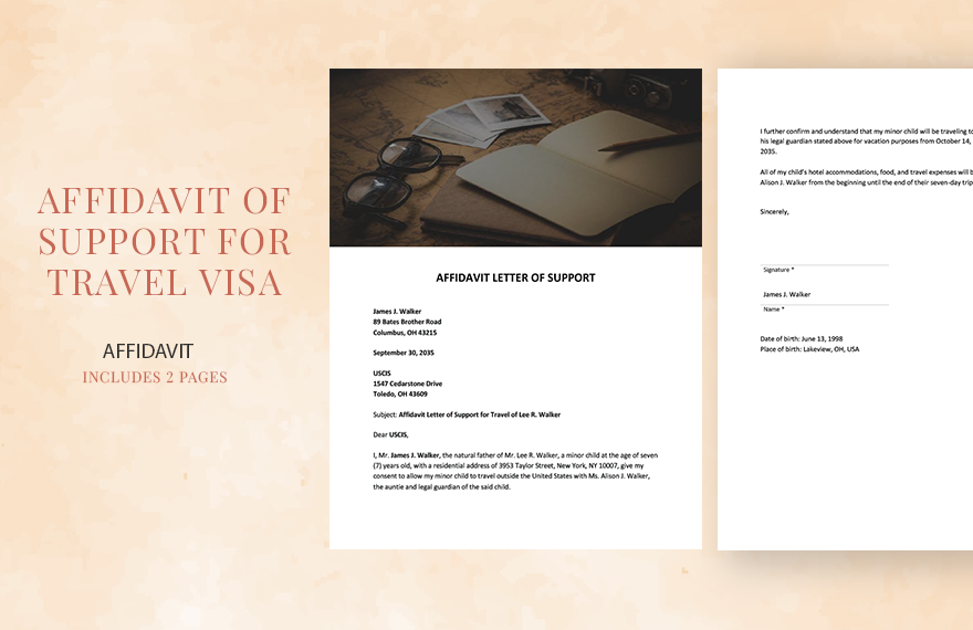 Affidavit of Support for Travel Visa Sample Template in Word, Google Docs