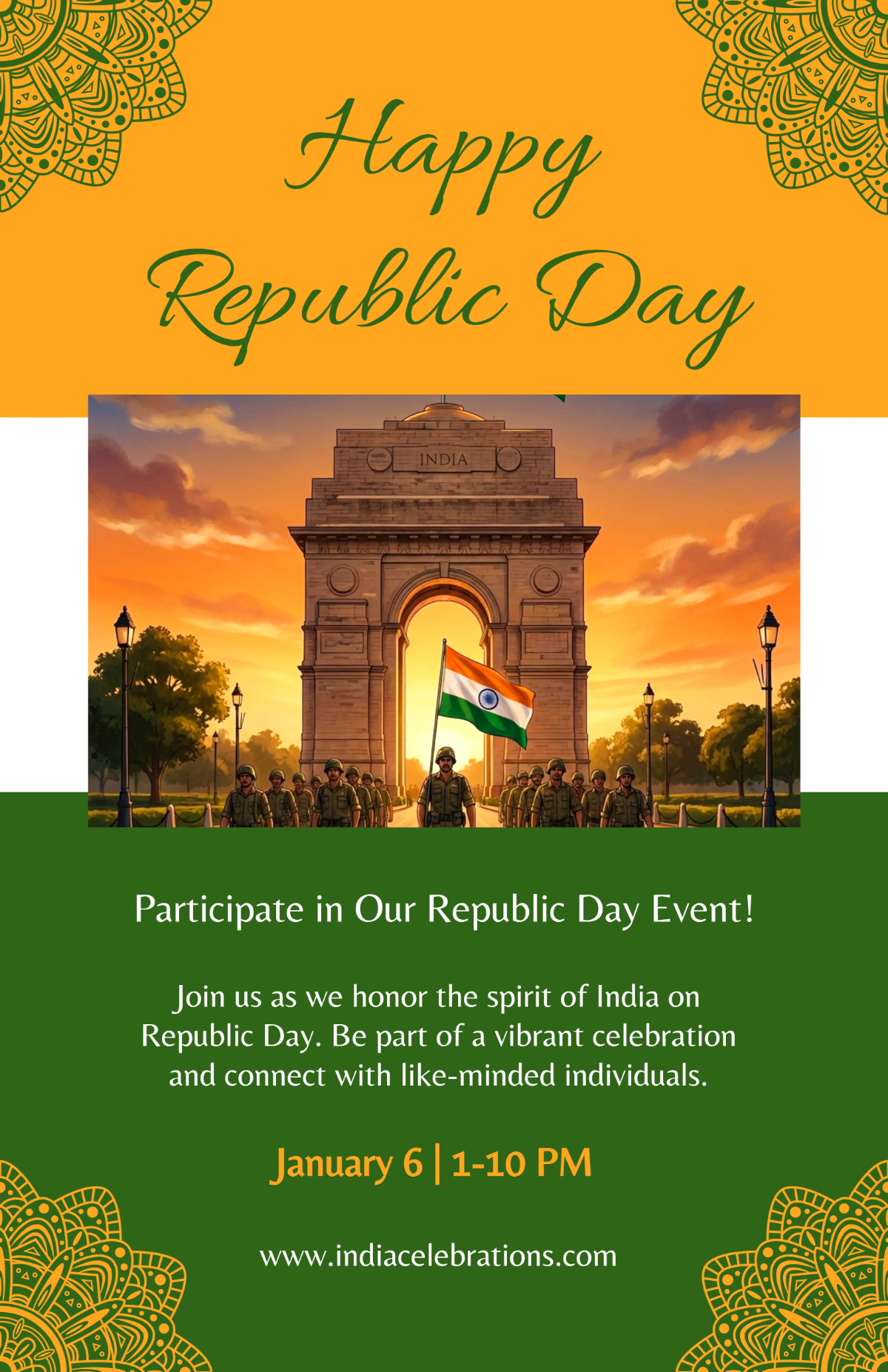 Free India Republic Day Design Poster Template to Edit Online