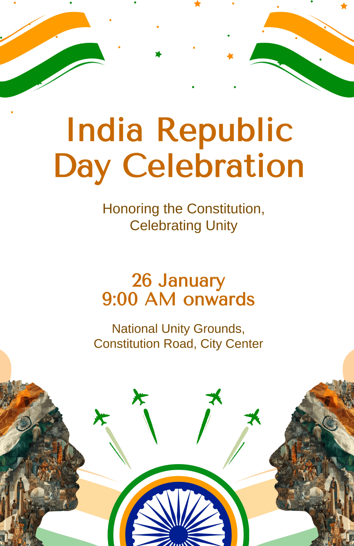 Free Illustrative India Republic Day Poster Template to Edit Online