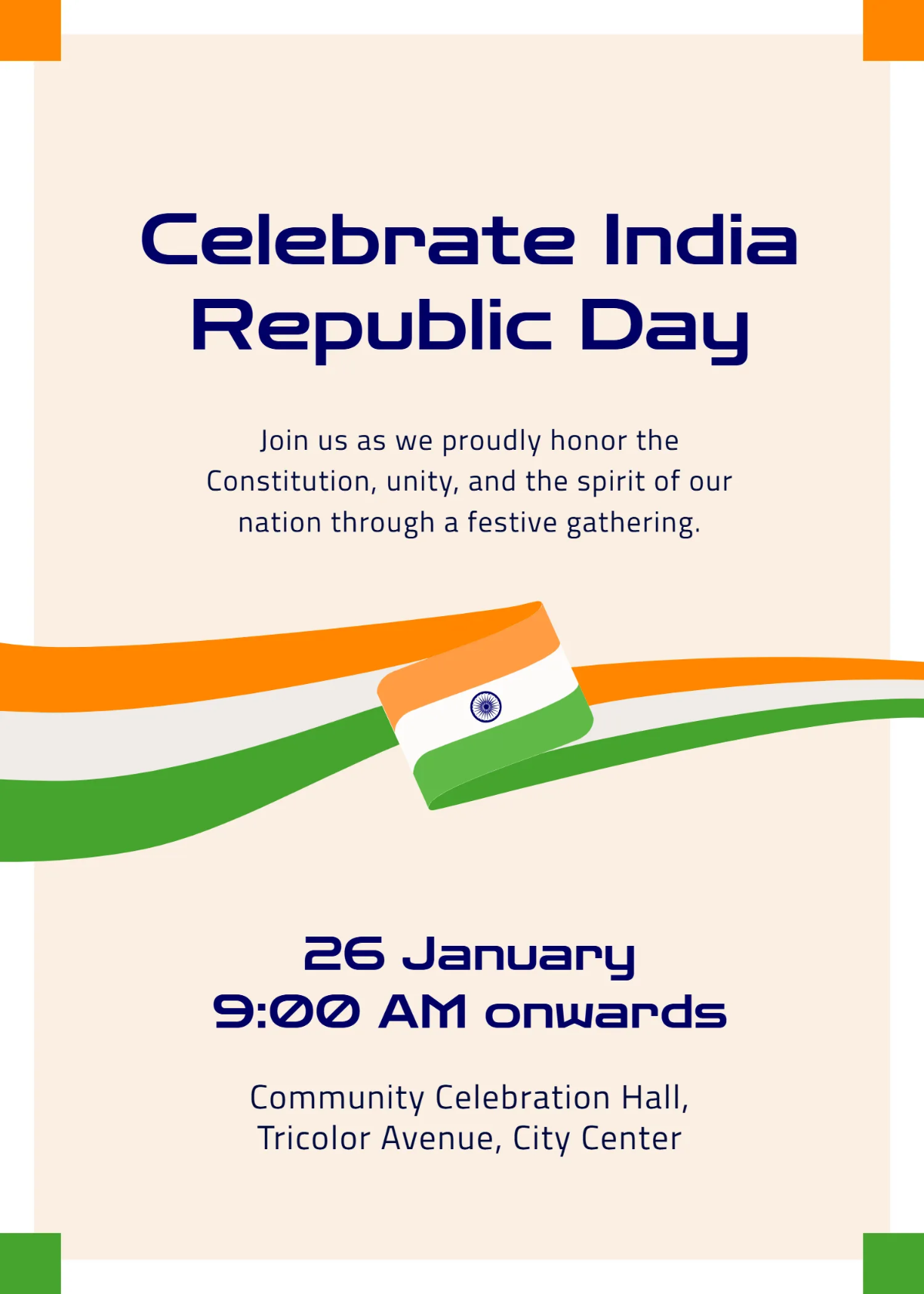 Free India Republic Day Fest Invitation Template to Edit Online