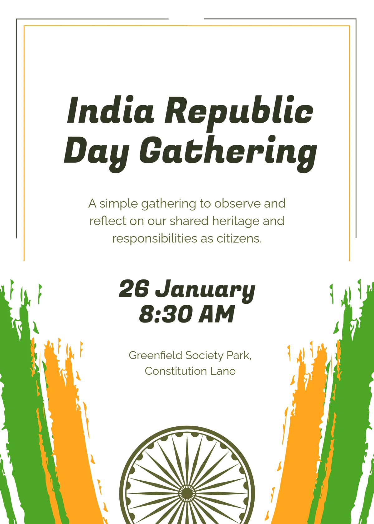 Free Simple India Republic Day Invitation Template to Edit Online