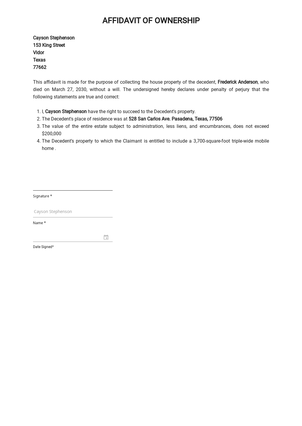 Fillable Online Printable Statement Of Ownership Letter Forms And Hot 