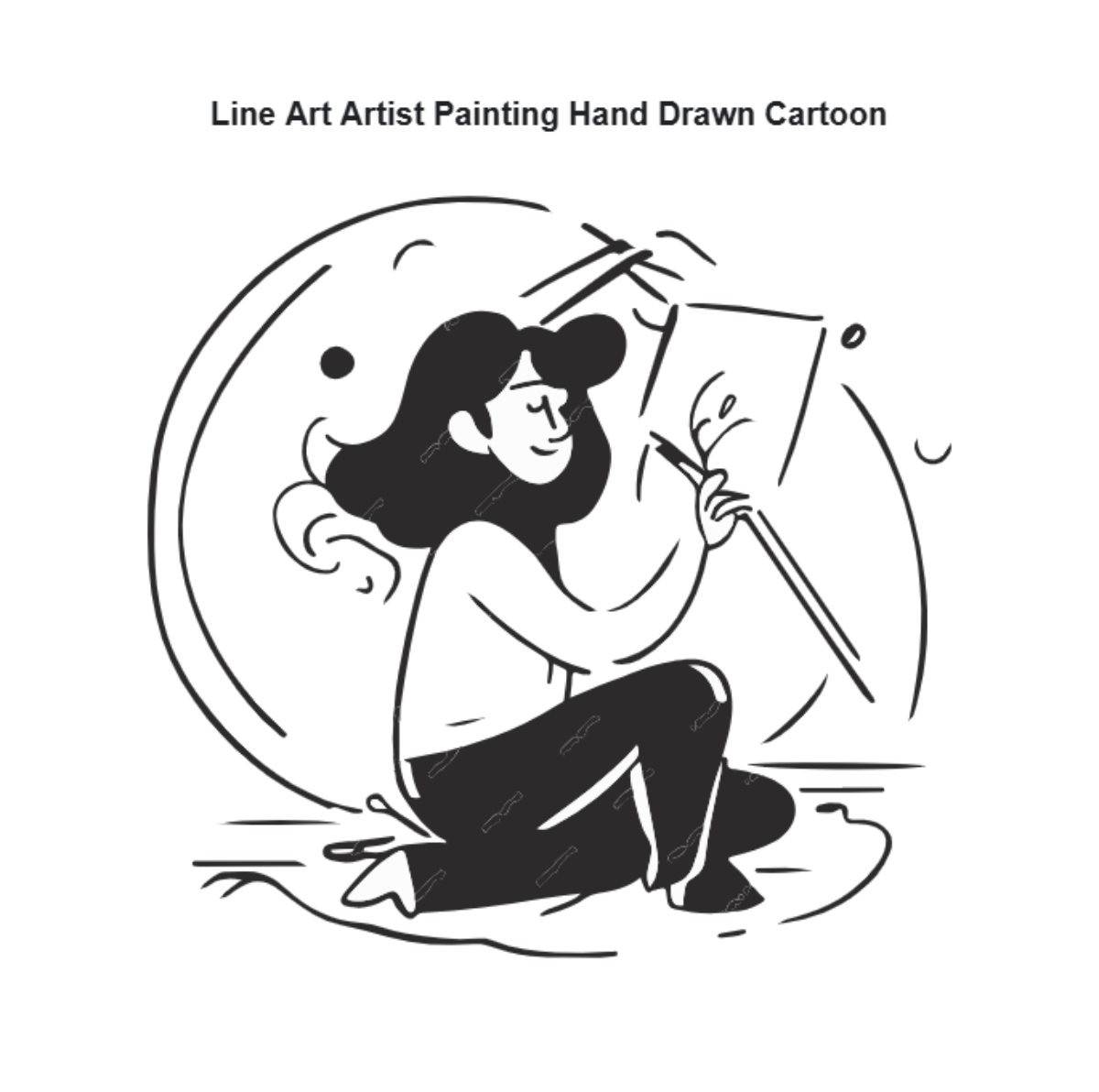 Free Line Art Artist Painting Hand Drawn Cartoon to Edit Online