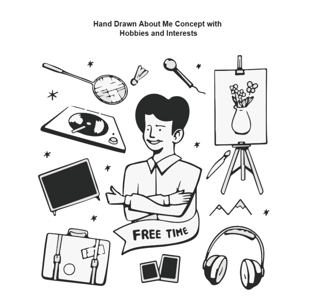 Free Hand Drawn About Me Concept with Hobbies and Interests to Edit Online