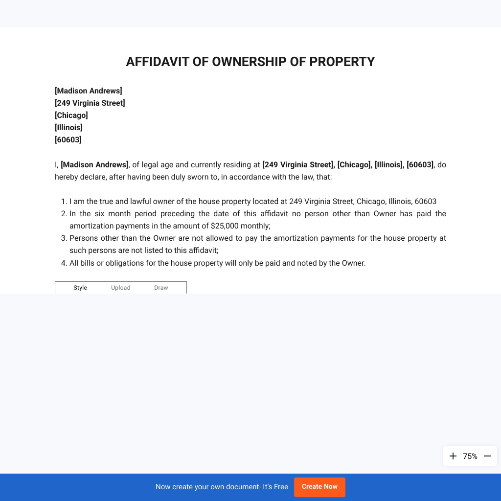 Sample Affidavit of Ownership of Property Template - Download in Word ...