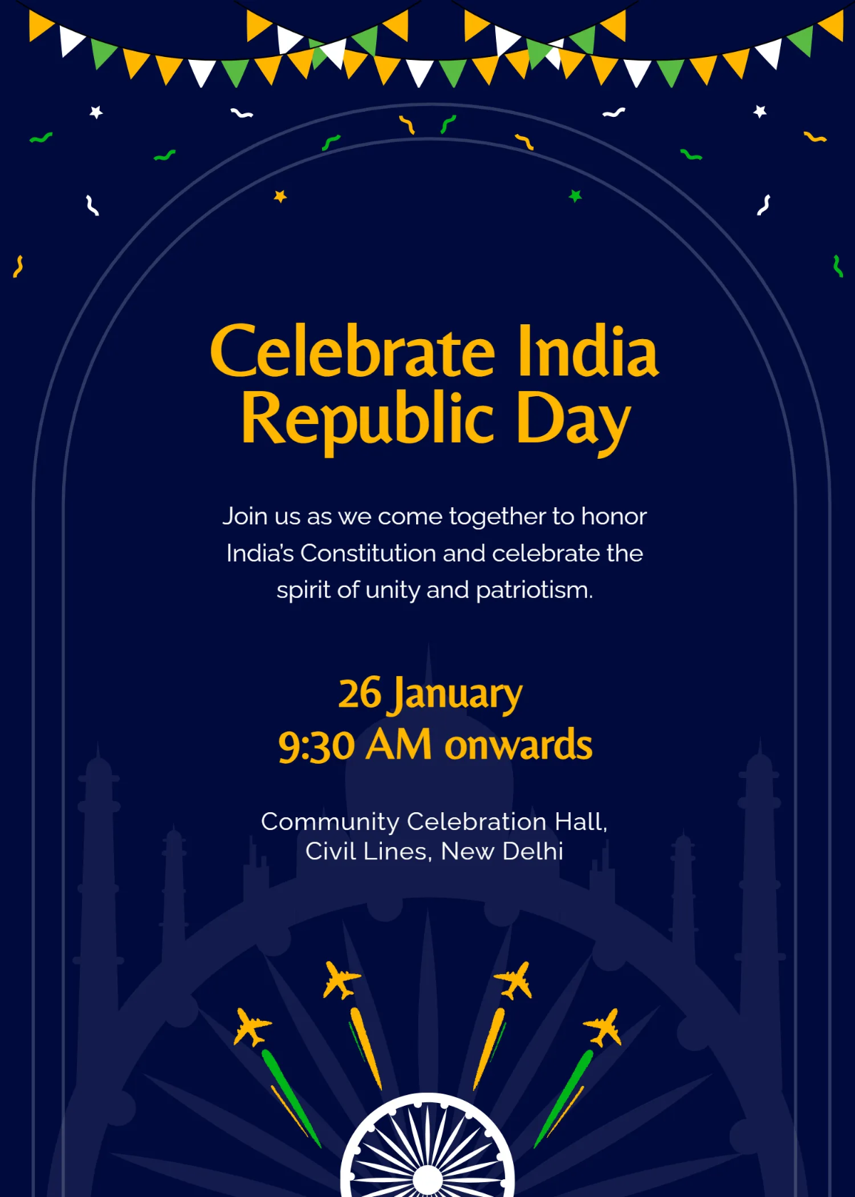 Free Festive India Republic Day Invitation Template to Edit Online